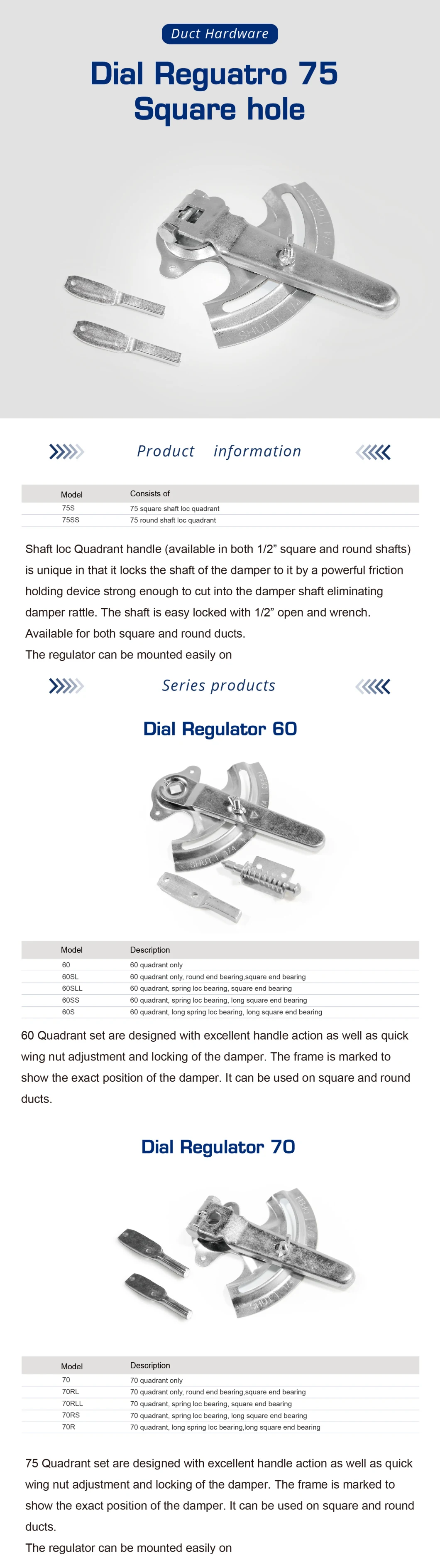 Spiral Duct Volume Damper Regualtor Quadrant Dr60